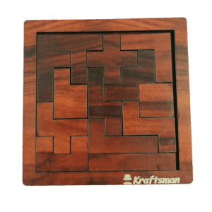 Kraftsman Portable Wooden Tetris Puzzle | 13 Pieces Puzzle Board for Kids and Adults | Travel Pouch Included