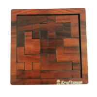Kraftsman Portable Wooden Tetris Puzzle | 13 Pieces Puzzle Board for Kids and Adults | Travel Pouch Included