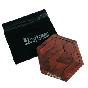 Kraftsman Portable Wooden Hexagon Puzzle | 11 Pieces Puzzle for Kids and Adults | Travel Pouch Included