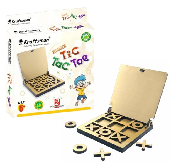 Kraftsman wooden Tic Tac Toe game with protective cover, portable strategy game