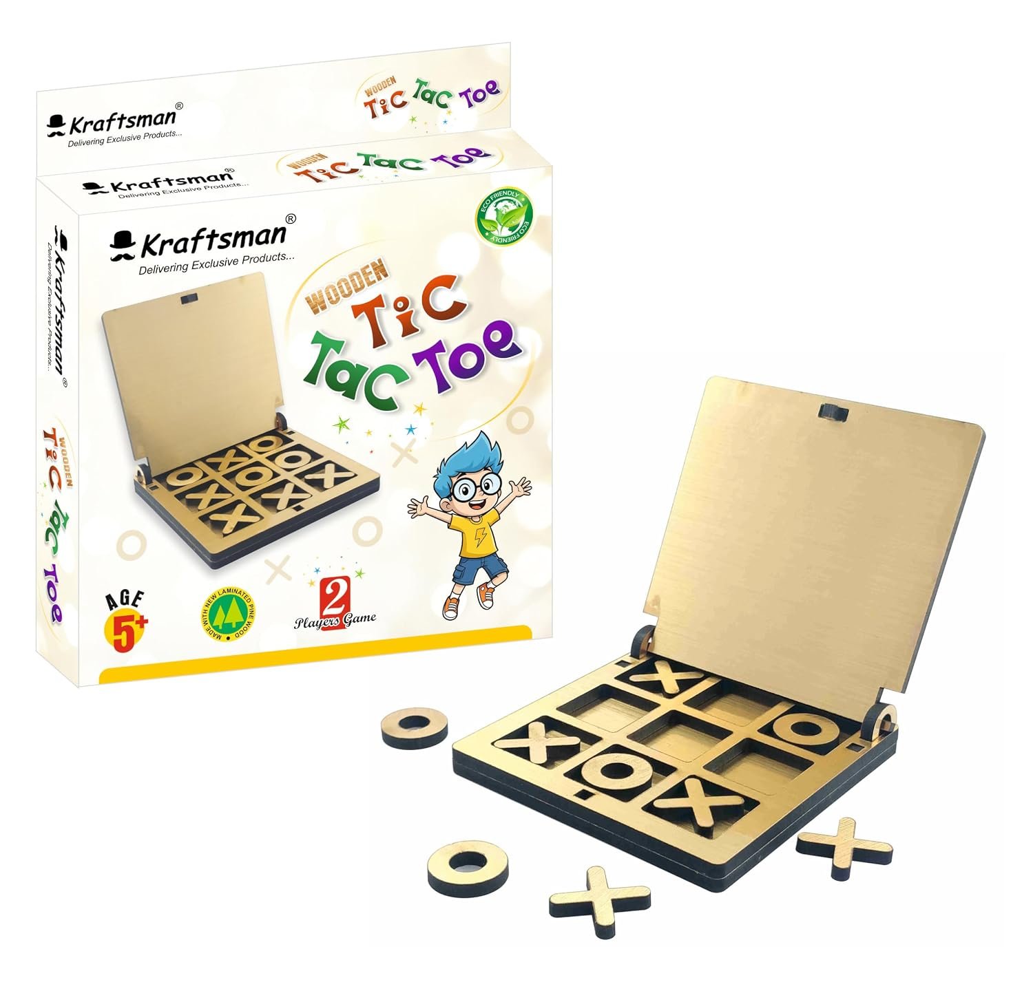 Kraftsman wooden Tic Tac Toe game with protective cover, portable strategy game