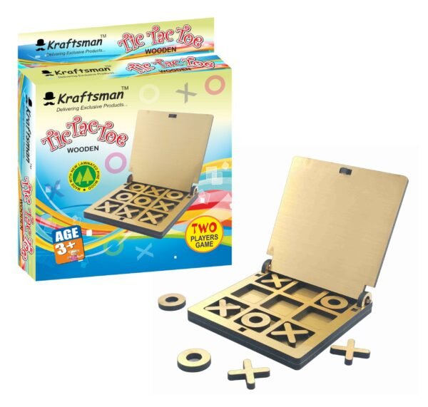 Kraftsman wooden Tic Tac Toe game with protective cover, portable strategy game