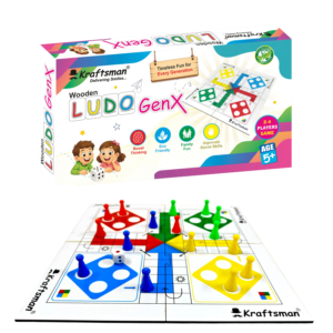 Kraftsman Wooden Portable Ludo Board Game – 4 Player Travel Game with Dice