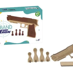 Semi-Automatic Wooden Rubber Band Shooting Gun Toys for Kids & Adults with Target | 5 Rapid Fire Shots (Beige)