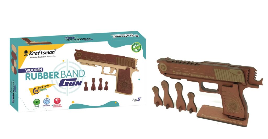 Wooden Rubber Band Gun Toy Make in India Kraftsman Brand Store