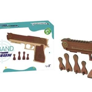 Semi-Automatic Wooden Rubber Band Shooting Gun Toys for Kids & Adults with Target | 5 Rapid Fire Shots (Dark Brown)