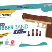 Semi-Automatic Wooden Rubber Band Shooting Gun Toys for Kids & Adults with Target | 5 Rapid Fire Shots (Beige)