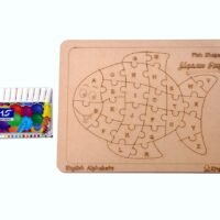 Kraftsman English Alphabets Wooden Jigsaw Puzzles Fish Shape Puzzle | Color Kit Included