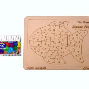 Kraftsman English Alphabets Wooden Jigsaw Puzzles Fish Shape Puzzle | Color Kit Included