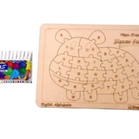 Kraftsman English Alphabets Wooden Jigsaw Puzzles Hippo Shape Puzzle | Color Kit Included