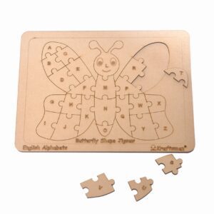 Kraftsman English Alphabets Wooden Jigsaw Puzzles Butterfly Shape Puzzle | Color Kit Included