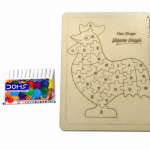 Kraftsman English Alphabets Wooden Jigsaw Puzzles Hen/Cock Shape Puzzle | Color Kit Included