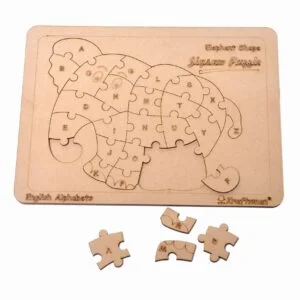 Kraftsman English Alphabets Wooden Jigsaw Puzzles Elephant Shape Puzzle | Color Kit Included