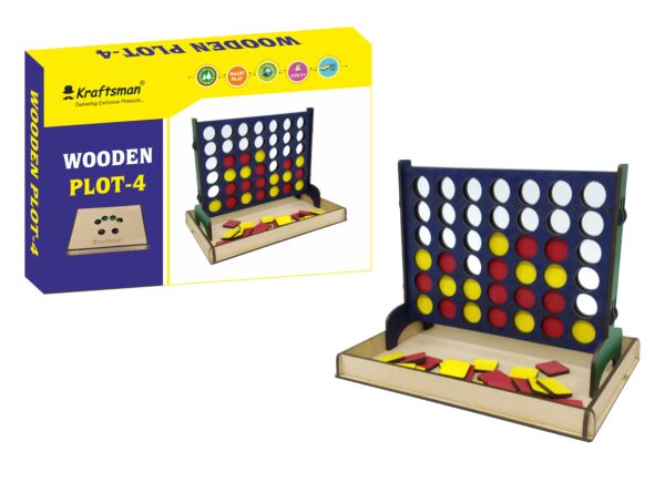 Wooden Plot 4 Game OR Get-4-in-a-Row OR Get-In-Line Strategy Game