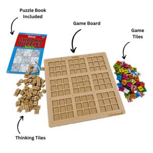 Kraftsman Timeless Wooden Sudoku Puzzle Challenge Board Game Along with Thinking Tiles | Puzzle Book Included