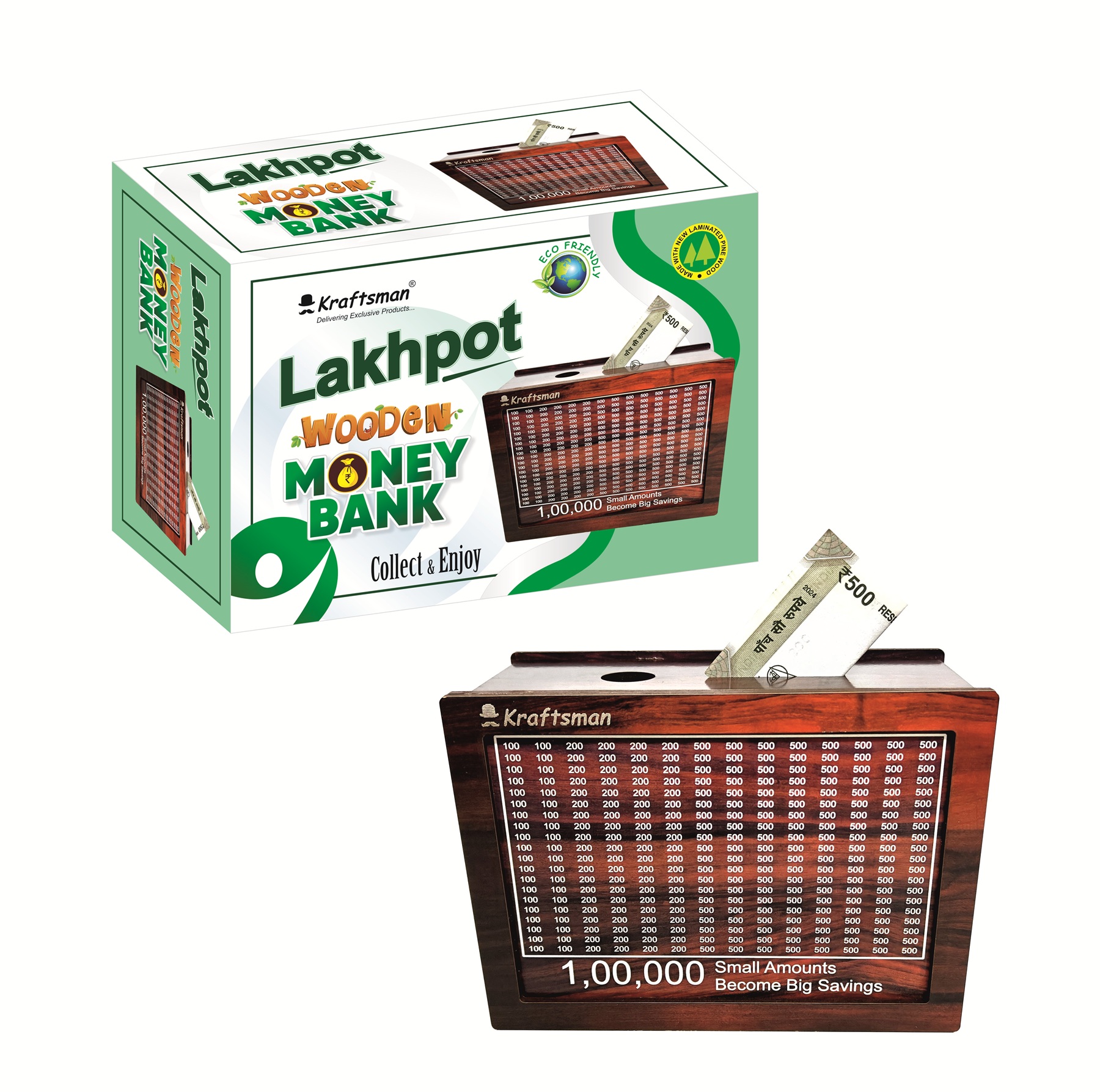The LakhPot Wooden Money Bank| 1 Lakh Money Bank with Tracker Board