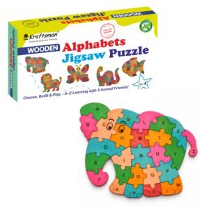 Kraftsman Wooden Elephant Alphabet Jigsaw Puzzle for Kids | Color Kit Included