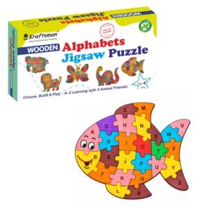 Kraftsman Wooden Fish Alphabet Jigsaw Puzzle for Kids | Color Kit Included