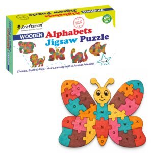 Kraftsman Wooden Butterfly Alphabet Jigsaw Puzzle for Kids | Color Kit Included