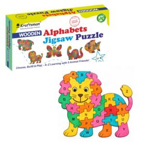 Kraftsman Wooden Lion Alphabet Jigsaw Puzzle for Kids | Color Kit Included