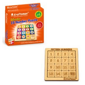 Kraftsman Wooden 15 Number Puzzle with Coloring Kit & Travel Pouch for Kids