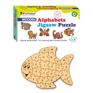 Kraftsman Wooden Fish Alphabet Jigsaw Puzzle for Kids | Color Kit Included