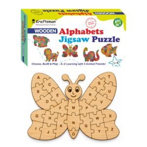 Kraftsman Wooden Butterfly Alphabet Jigsaw Puzzle for Kids | Color Kit Included
