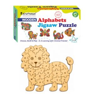 Kraftsman Wooden Lion Alphabet Jigsaw Puzzle for Kids | Color Kit Included