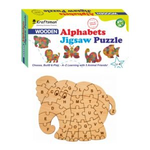 Kraftsman Wooden Elephant Alphabet Jigsaw Puzzle for Kids | Color Kit Included