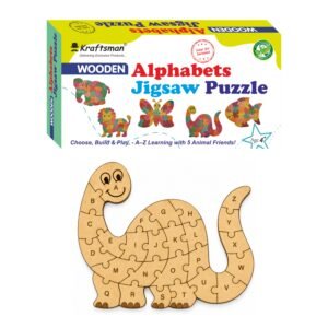 Kraftsman Wooden Dinosaur Alphabet Jigsaw Puzzle for Kids | Color Kit Included