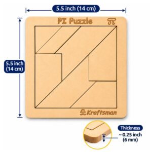 Kraftsman Wooden PI Puzzle – 5.5 Inch Brain Teaser & Coloring Game with Travel Pouch