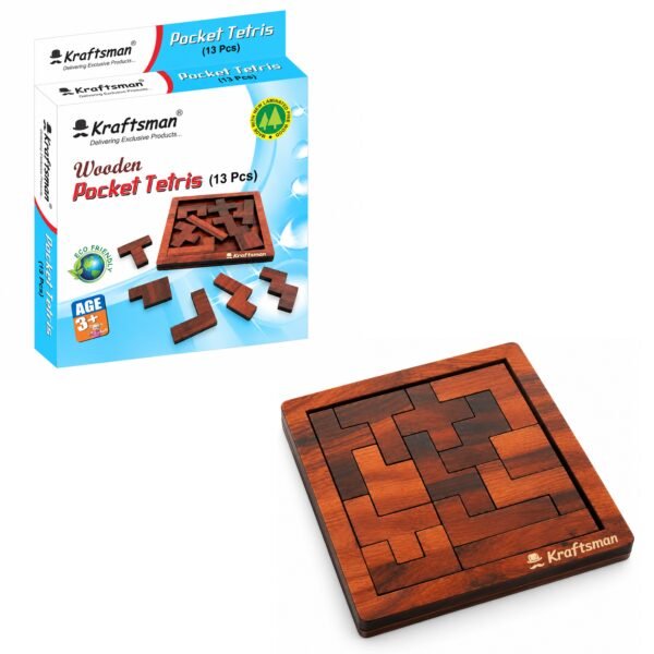 Kraftsman Wooden Tetris Puzzle (13 Pcs) – Brain Teaser for Kids