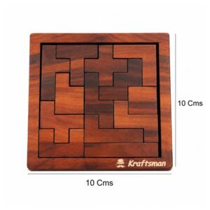 Kraftsman Wooden Tetris Puzzle (13 Pcs) | Wooden Brain Teaser for Kids | Travel Pouch Included