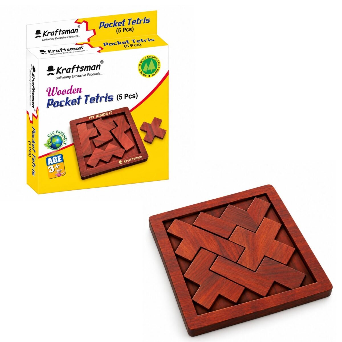 Kraftsman Wooden Tetris Puzzle (5 Pcs) – Brain Teaser for Kids
