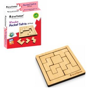 Kraftsman Wooden Pocket Tetris Puzzle – 9 Pieces Brain Teaser Game for Kids | Travel Pouch Included