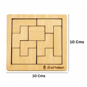 Kraftsman Wooden Pocket Tetris Puzzle – 9 Pieces Brain Teaser Game for Kids | Travel Pouch Included